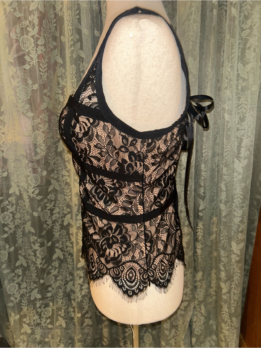 Bebe Black Open Back Lace Up Corset Back Going Out Top - Picture 4 of 6